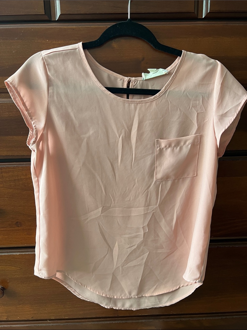 Pink Rose Light Pink Short Sleeve Pocket Blouse